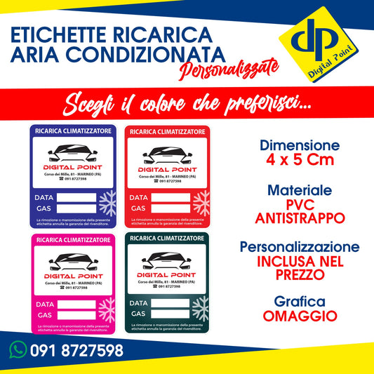 ETICHETTE ADESIVE IN PVC PER RICARICA ARIA CONDIZIONATA