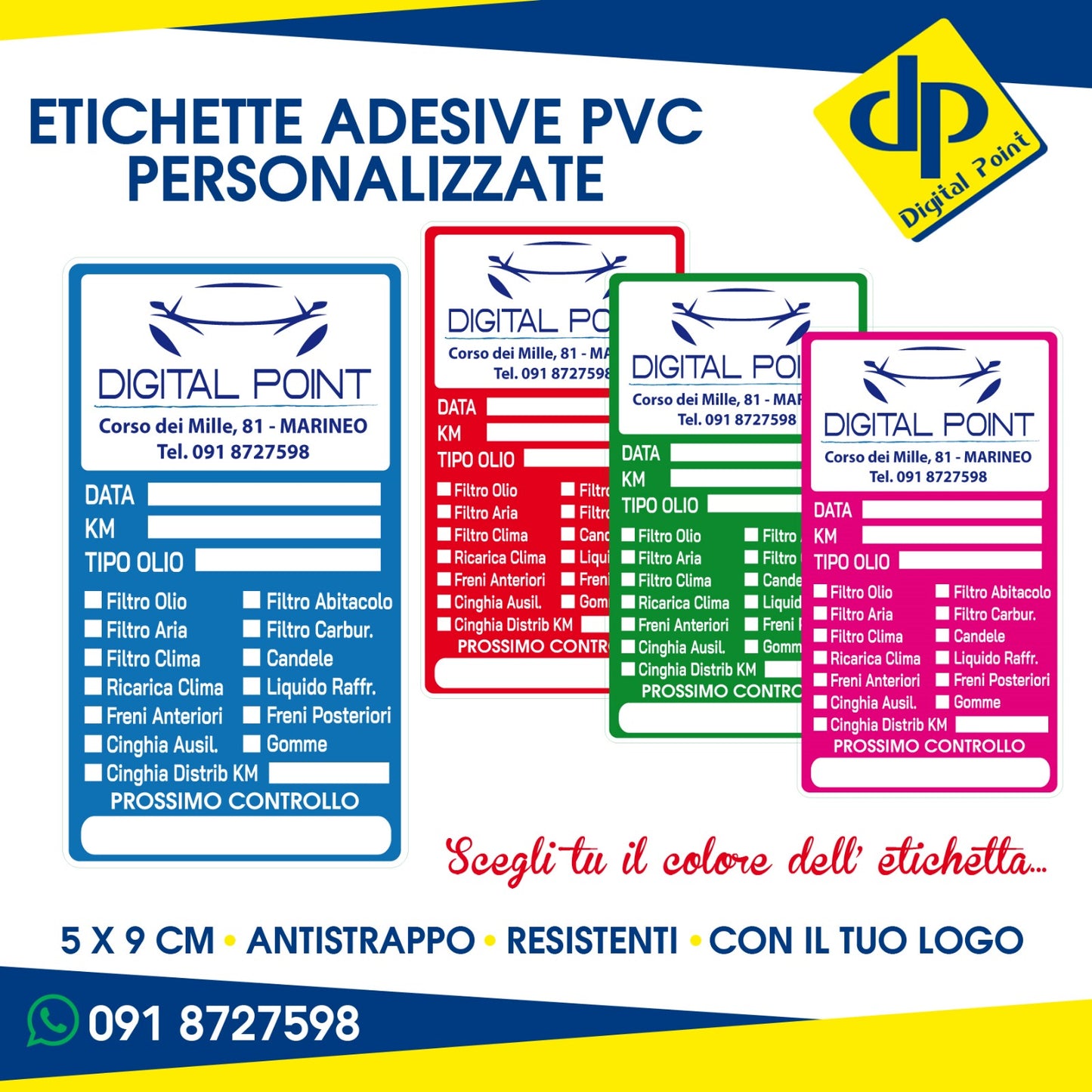 ETICHETTE ADESIVE IN PVC PER TAGLIANDO AUTO