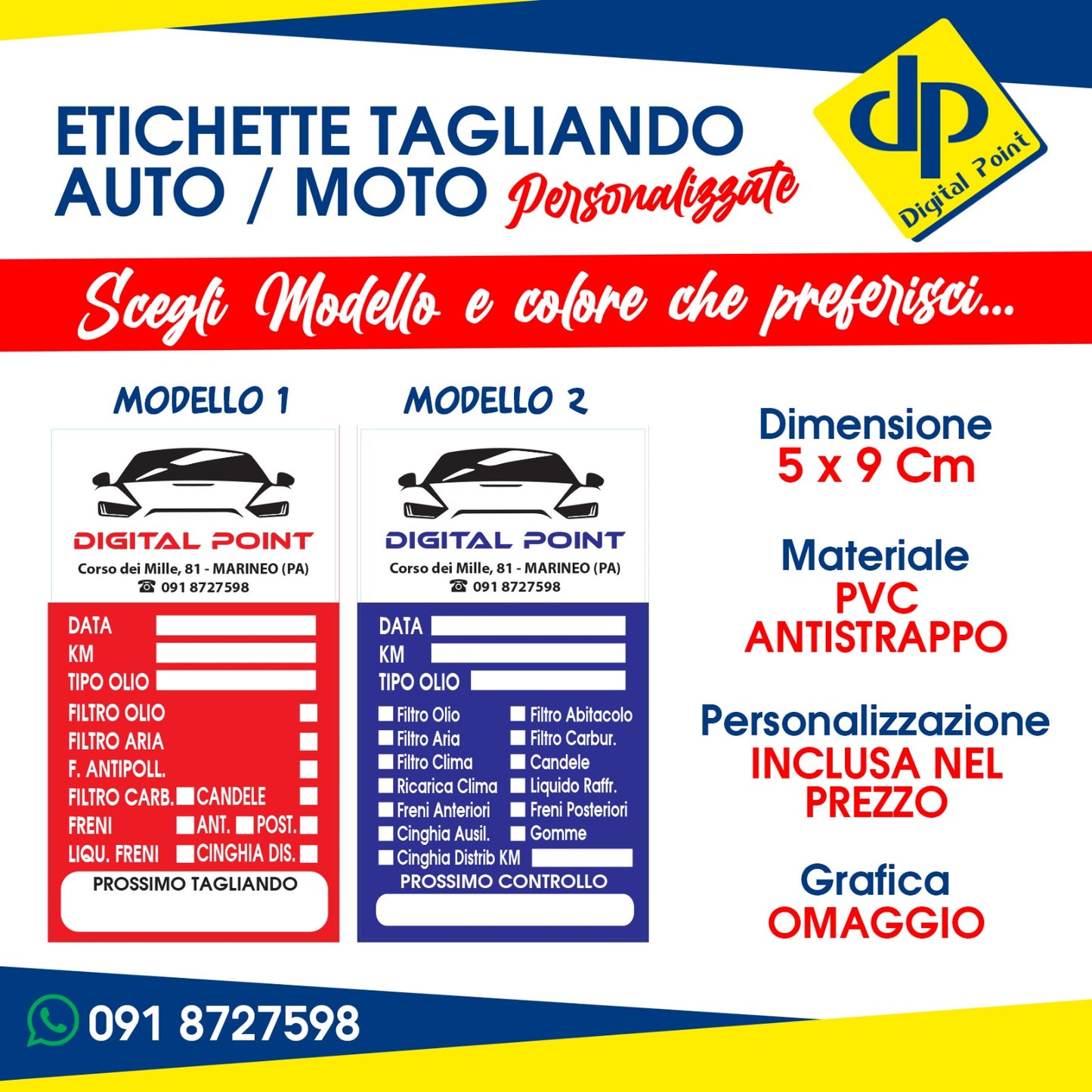 ETICHETTE ADESIVE IN PVC PER TAGLIANDO AUTO