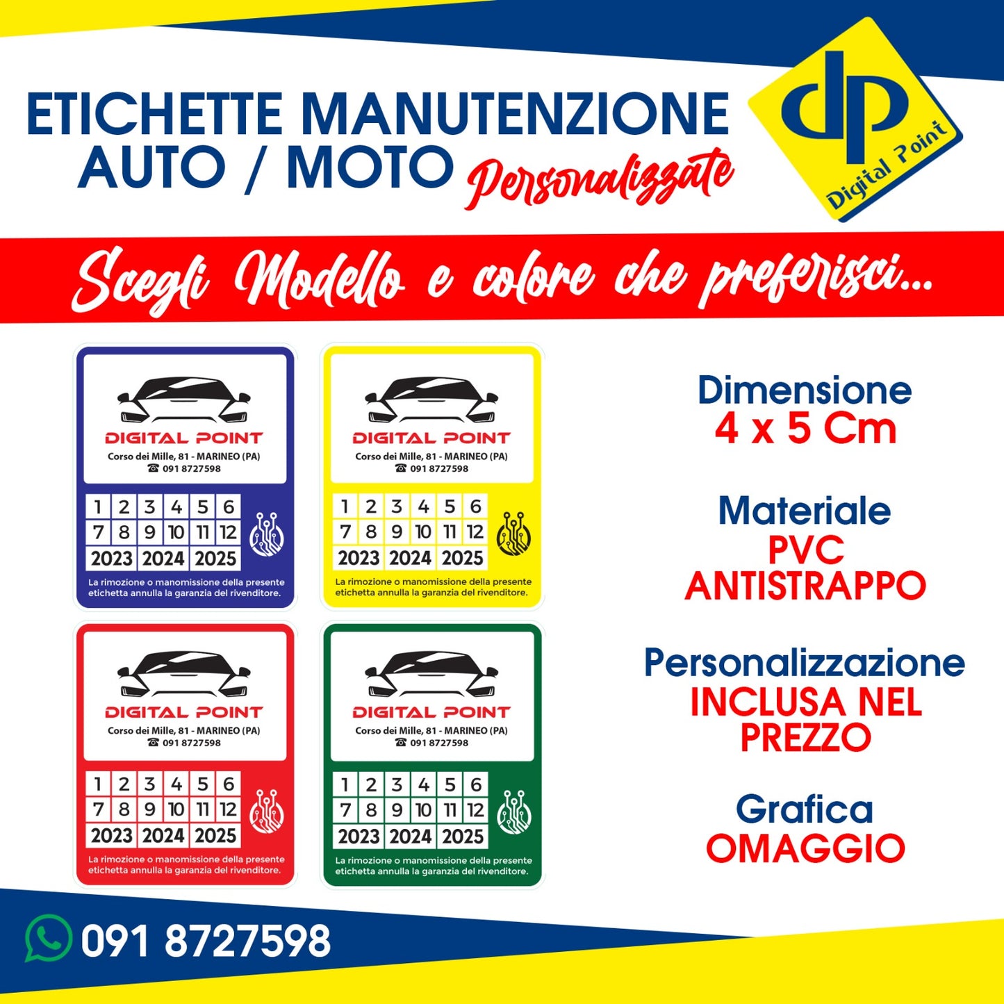 ETICHETTE ADESIVE IN PVC PER MANUTENZIONE AUTO / MOTO