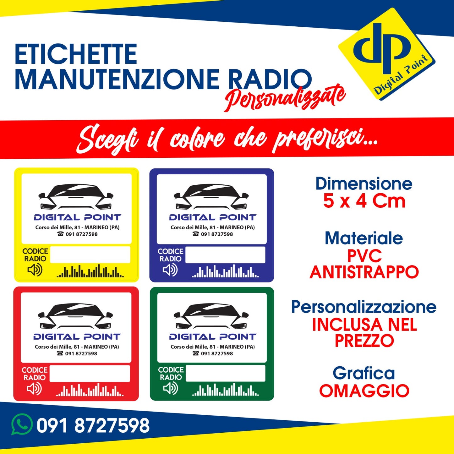 ETICHETTE ADESIVE IN PVC PER MANUTENZIONE AUTORADIO